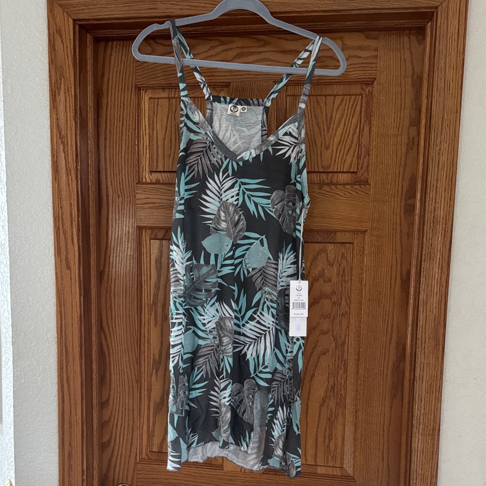 Tropical Leaf Print cover up— Gray & Teal